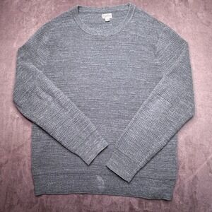J Crew Shirt Mens Green Textured Knit Crew Neck Sweater Size Large 100% Cotton